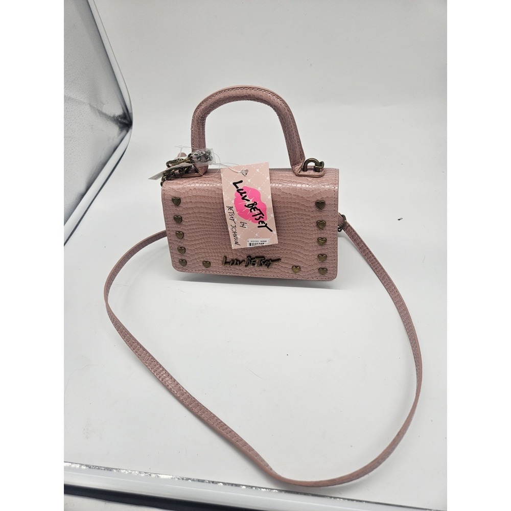 Betsey Johnson LBEVIE Crossbody Bag Purse NWT Blush Pink Studs Mirror Bag Charm